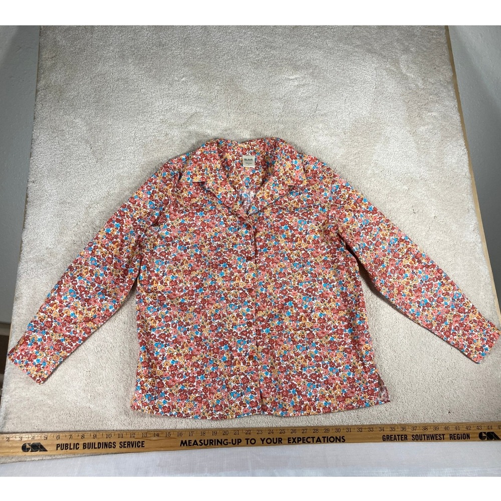 Blair Womens‎ Large Floral Button Up Shirt Long Sleeve Red Orange Blue BL7501329